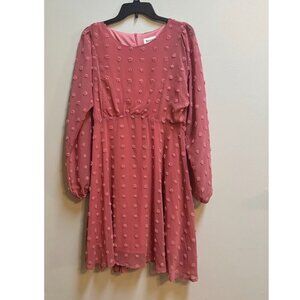 &Merci Pom Pom Texture Swiss Dot Long Sleeve Dress